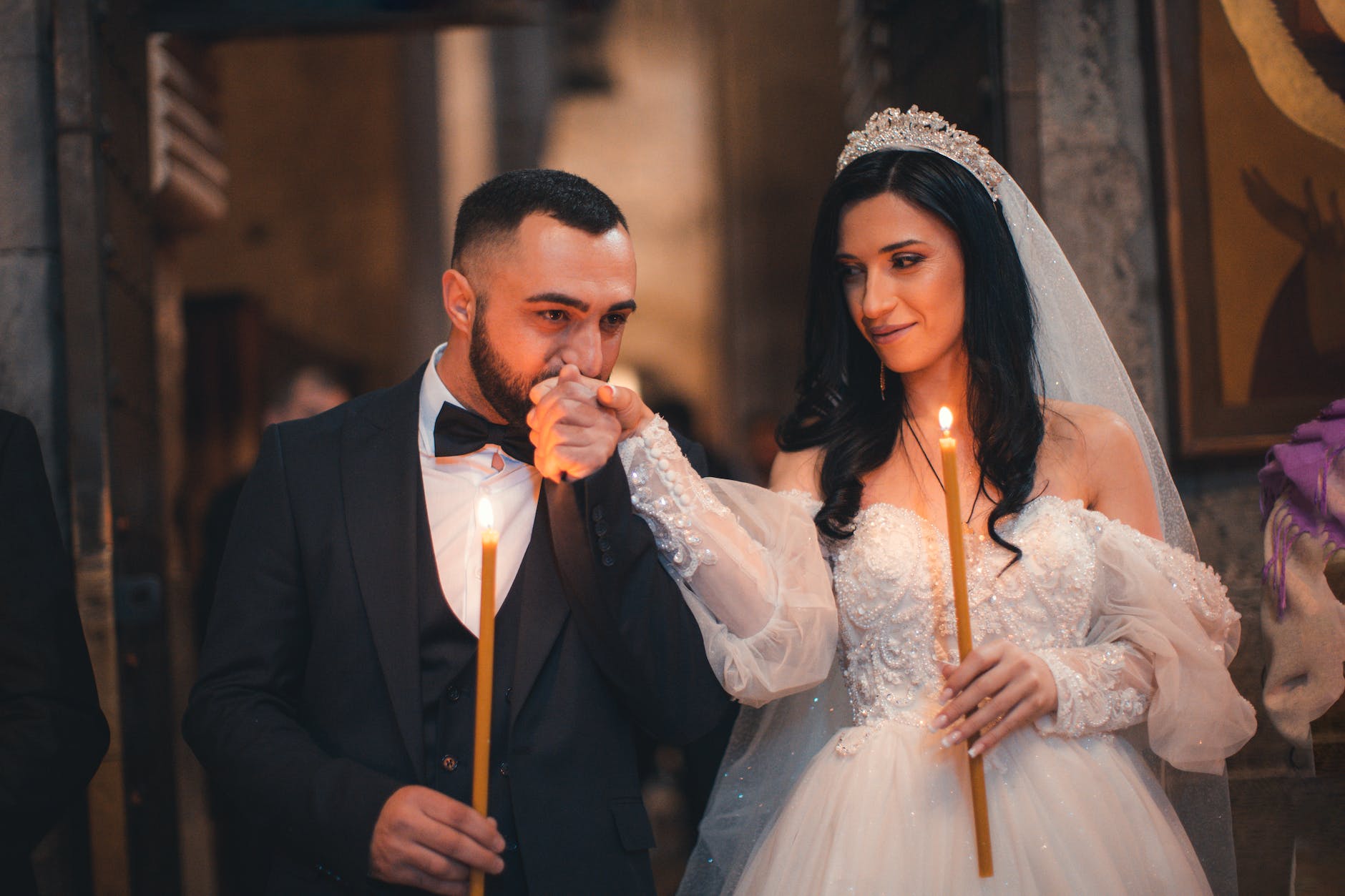 newlyweds together in wedding